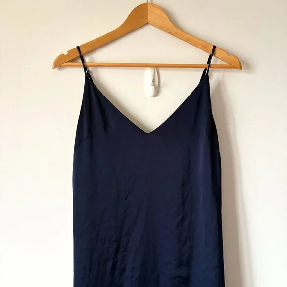 Aritzia Wilfred Only Slit Slip Midi Dress Classic Navy Blue Size XS - Picture 7 of 11